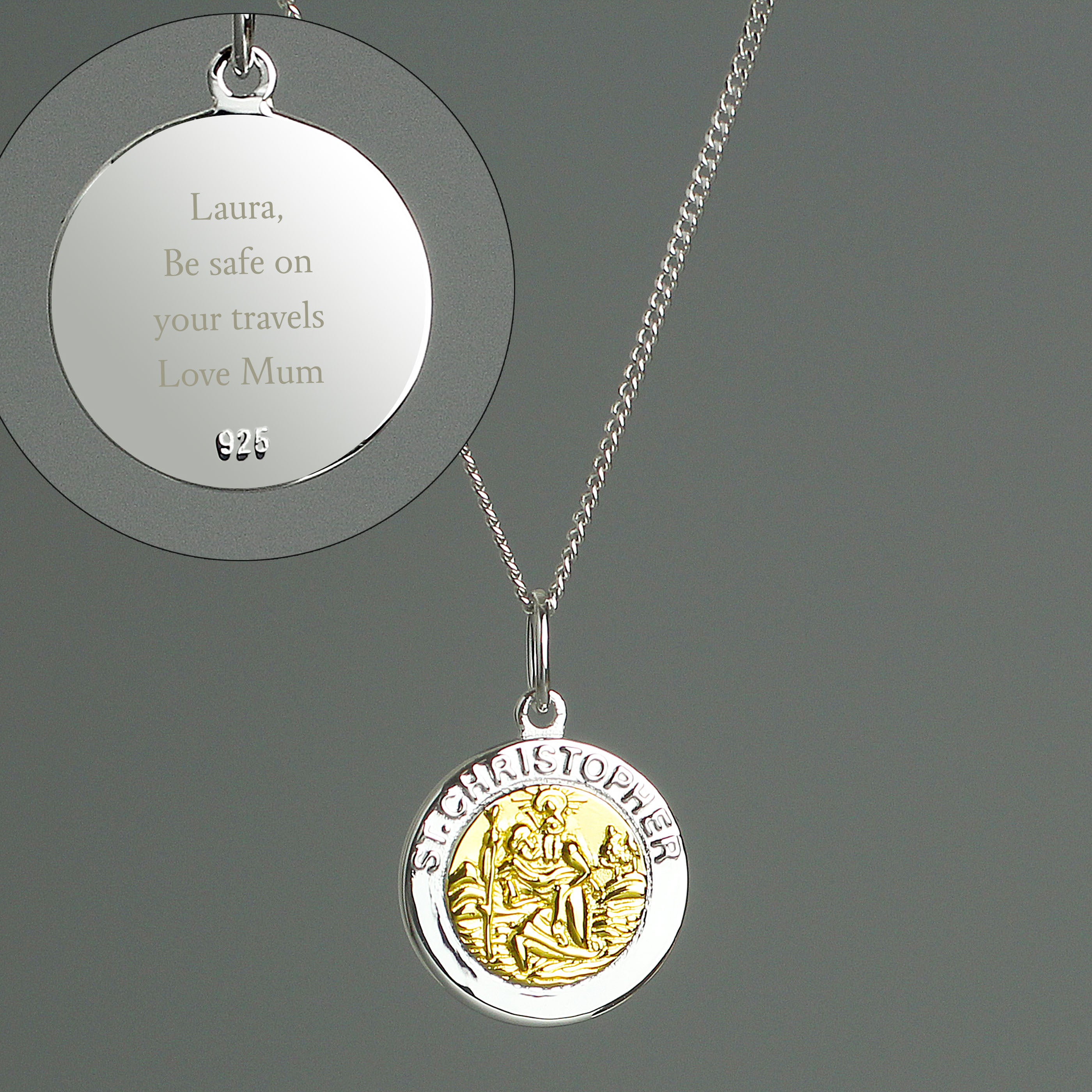 Personalised Sterling Silver & 9ct Gold St. Christopher Necklace from Heartfelt Gifts