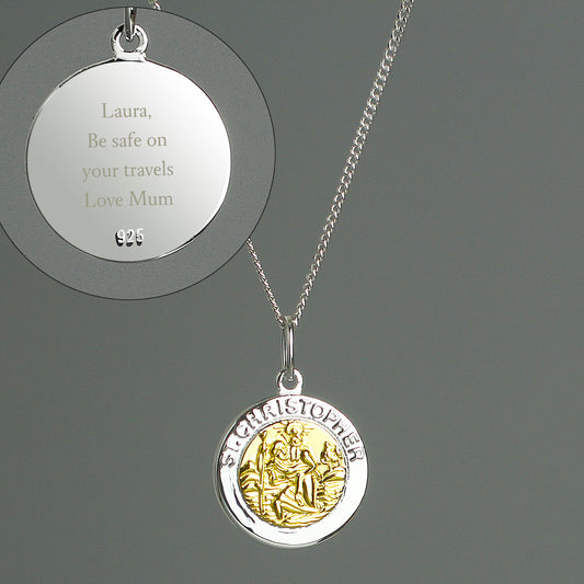 Personalised Sterling Silver & 9ct Gold St. Christopher Necklace from Heartfelt Gifts