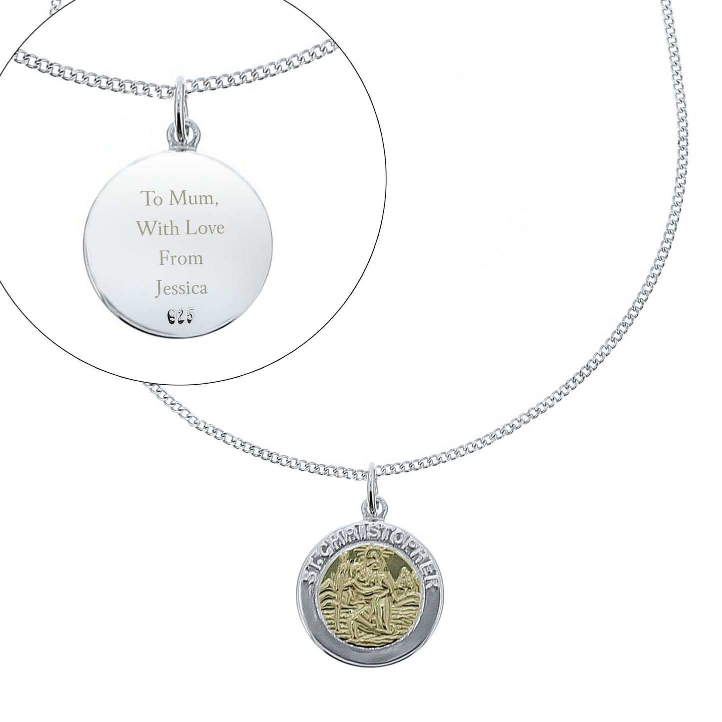 Personalised Sterling Silver & 9ct Gold St. Christopher Necklace - image 3