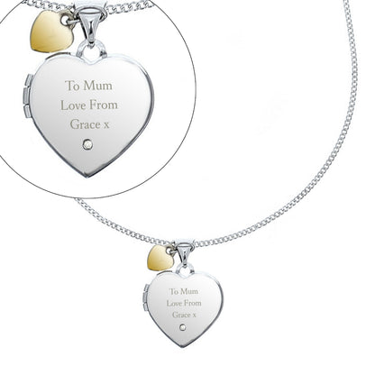 Personalised Sterling Silver Heart Locket Necklace with Diamond & 9ct Gold Charm - image 4