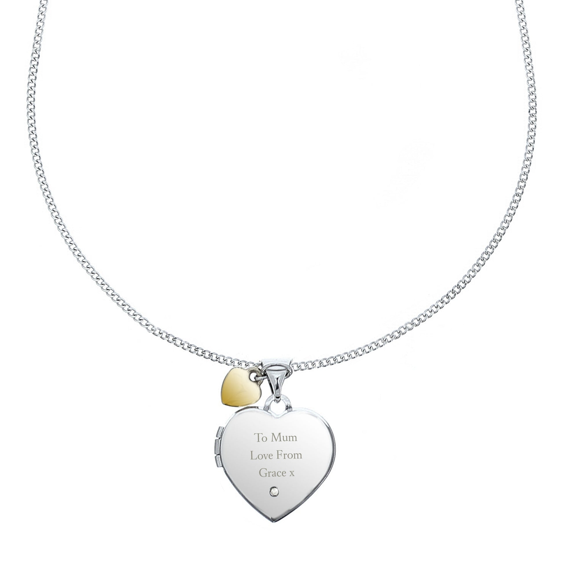 Personalised Sterling Silver Heart Locket Necklace with Diamond & 9ct Gold Charm - image 5