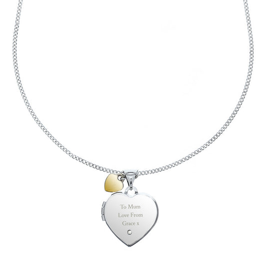 Personalised Sterling Silver Heart Locket Necklace with Diamond & 9ct Gold Charm - image 5