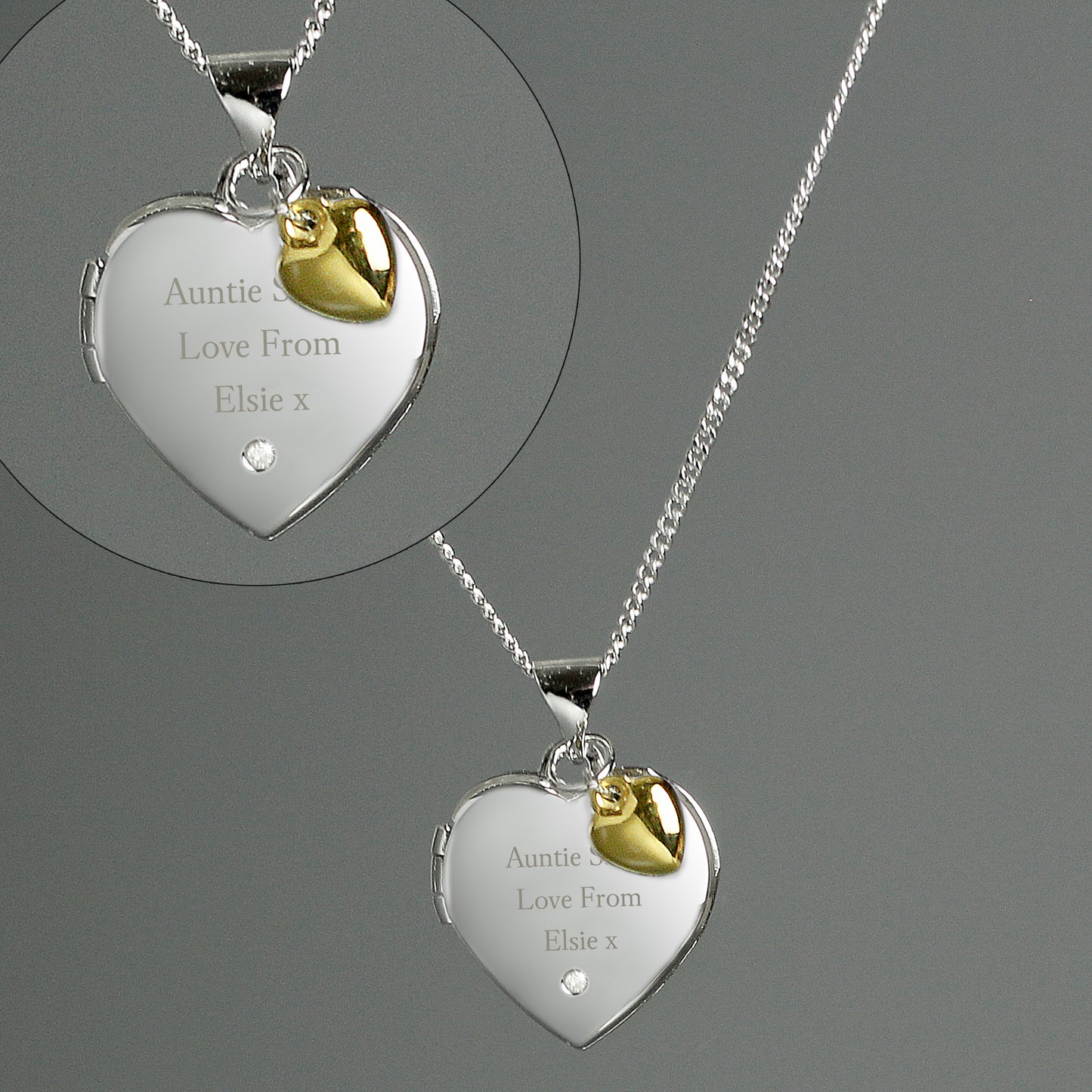 Personalised Sterling Silver Heart Locket Necklace with Diamond & 9ct Gold Charm - image 6