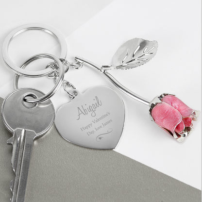Personalised Silver Plated Swirls & Hearts Pink Rose Keyring - image 6