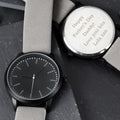 Personalised Mens Matte Black Watch with Grey Strap and Presentation Box from Heartfelt Gifts