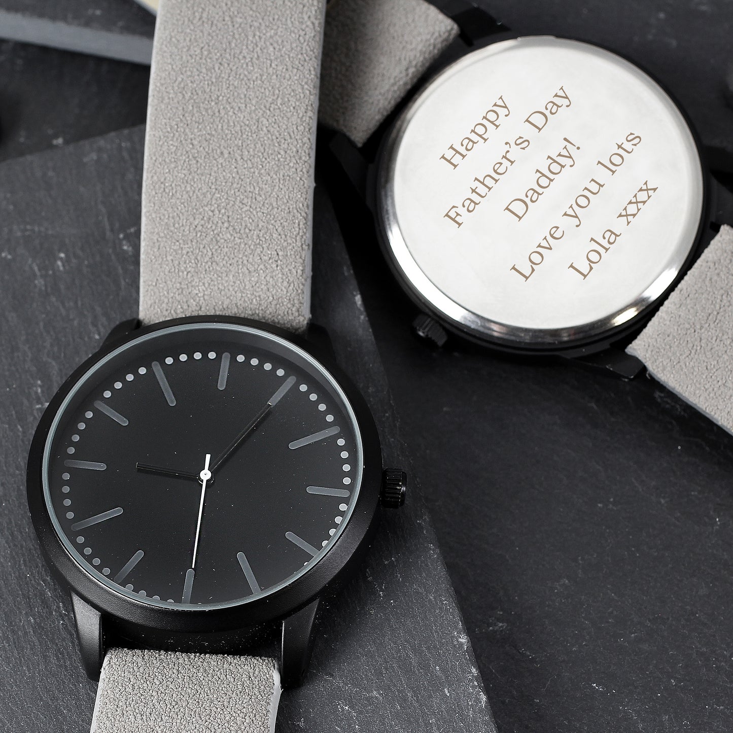 Personalised Mens Matte Black Watch with Grey Strap and Presentation Box from Heartfelt Gifts