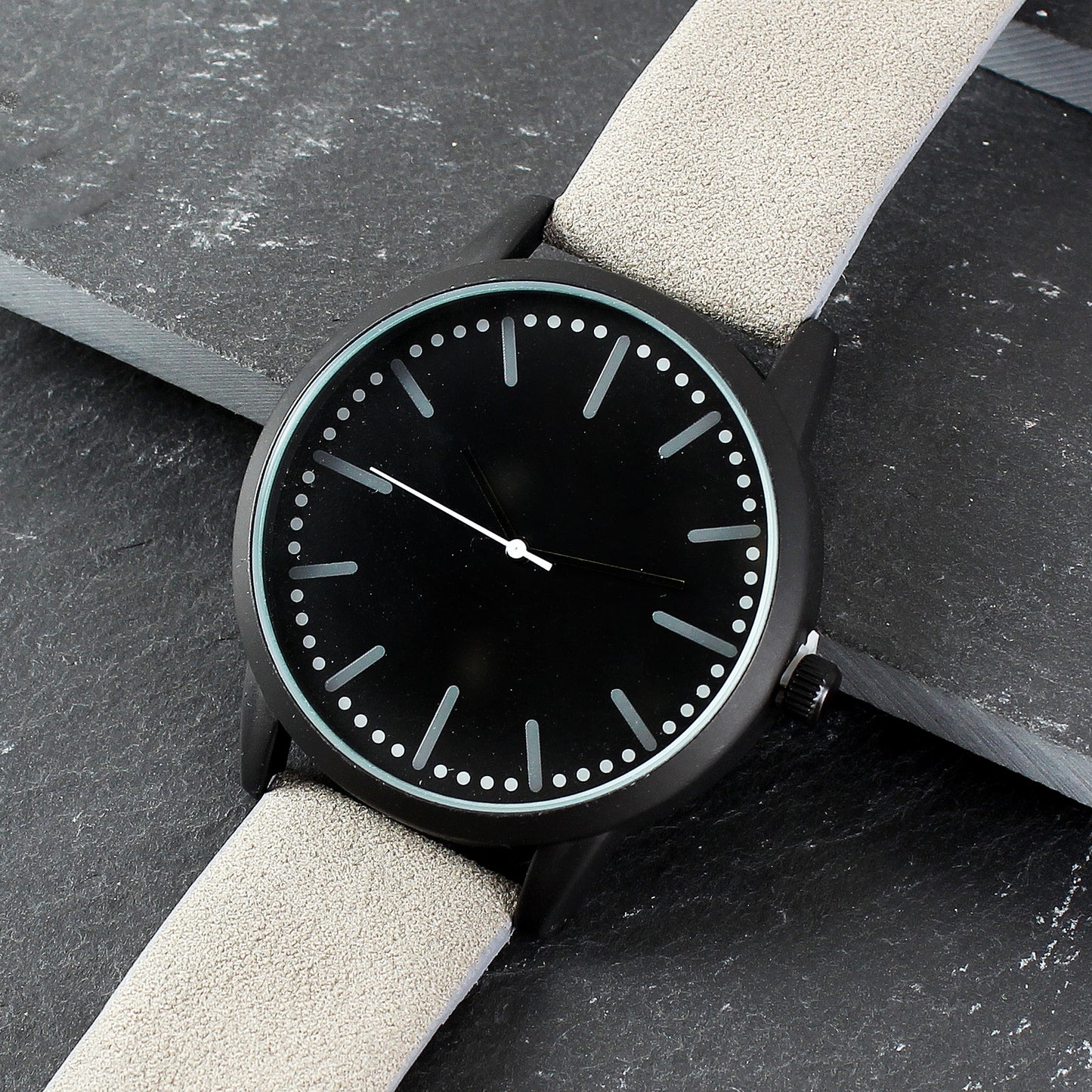 Personalised Mens Matte Black Watch with Grey Strap and Presentation Box - image 4