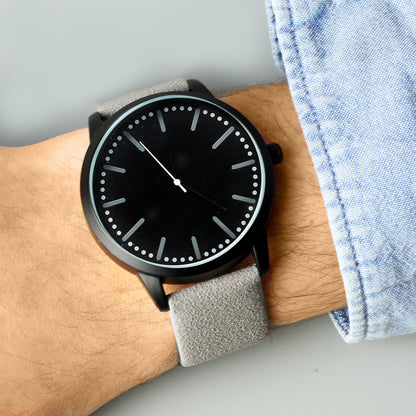 Personalised Mens Matte Black Watch with Grey Strap and Presentation Box - image 6