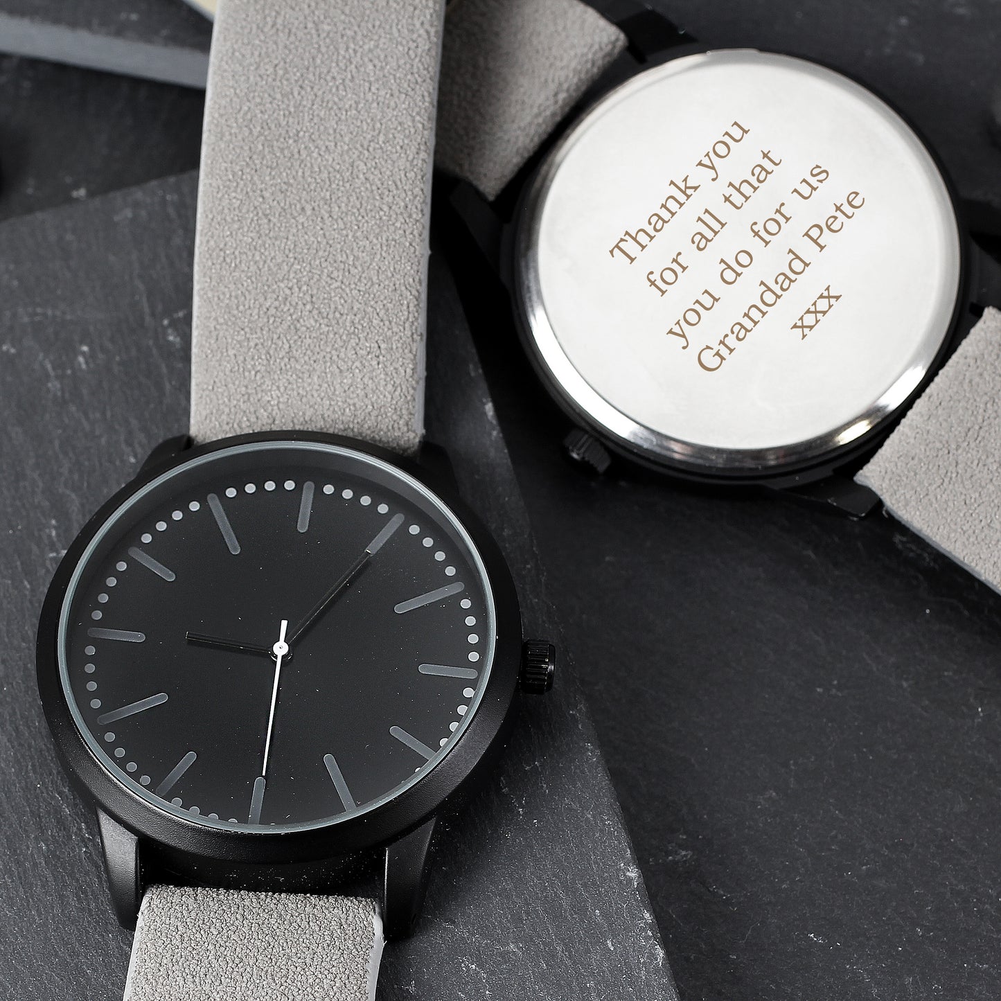 Personalised Mens Matte Black Watch with Grey Strap and Presentation Box - image 8