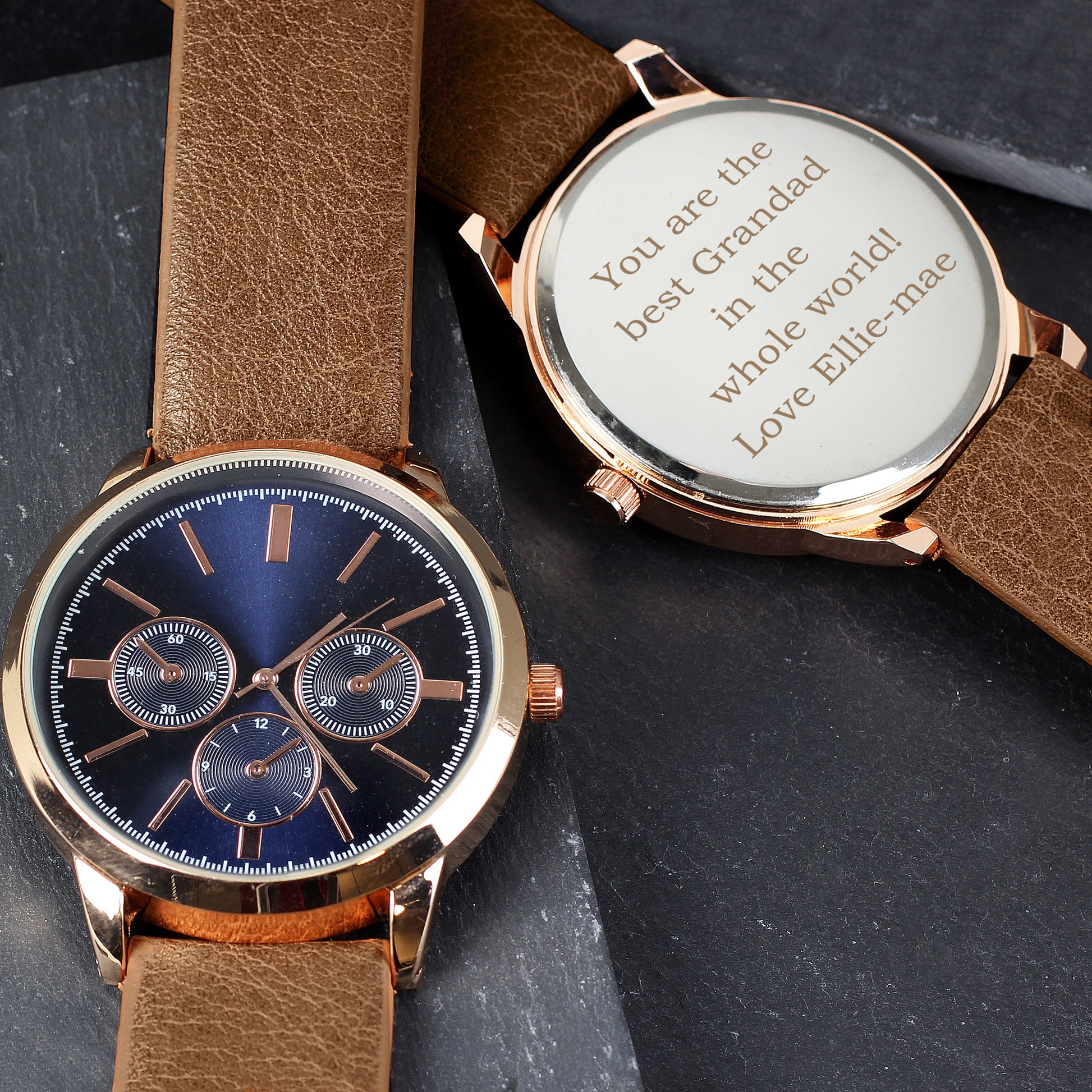 Personalised Mens Rose Gold Tone Watch with Brown Strap and Presentation Box - image 8
