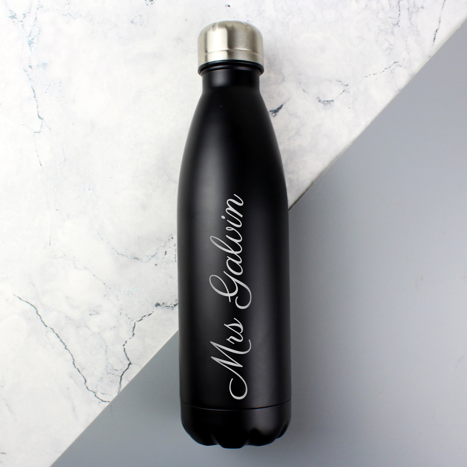 Personalised Black Metal Insulated Drinks Bottle from Heartfelt Gifts