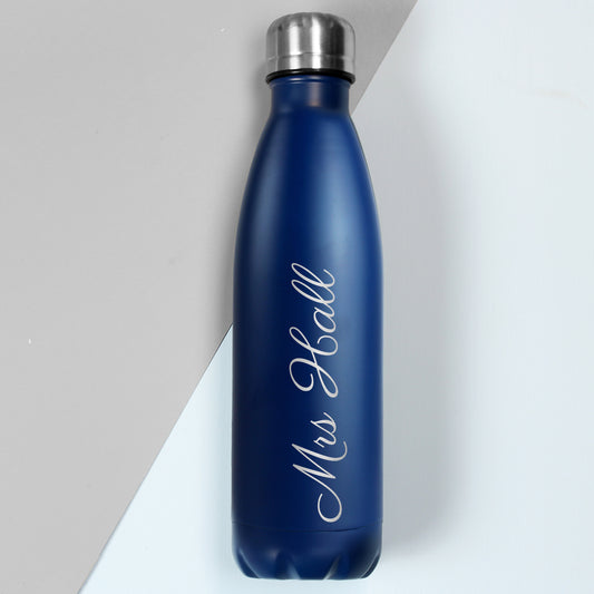 Personalised Blue Metal Insulated Drinks Bottle from Heartfelt Gifts