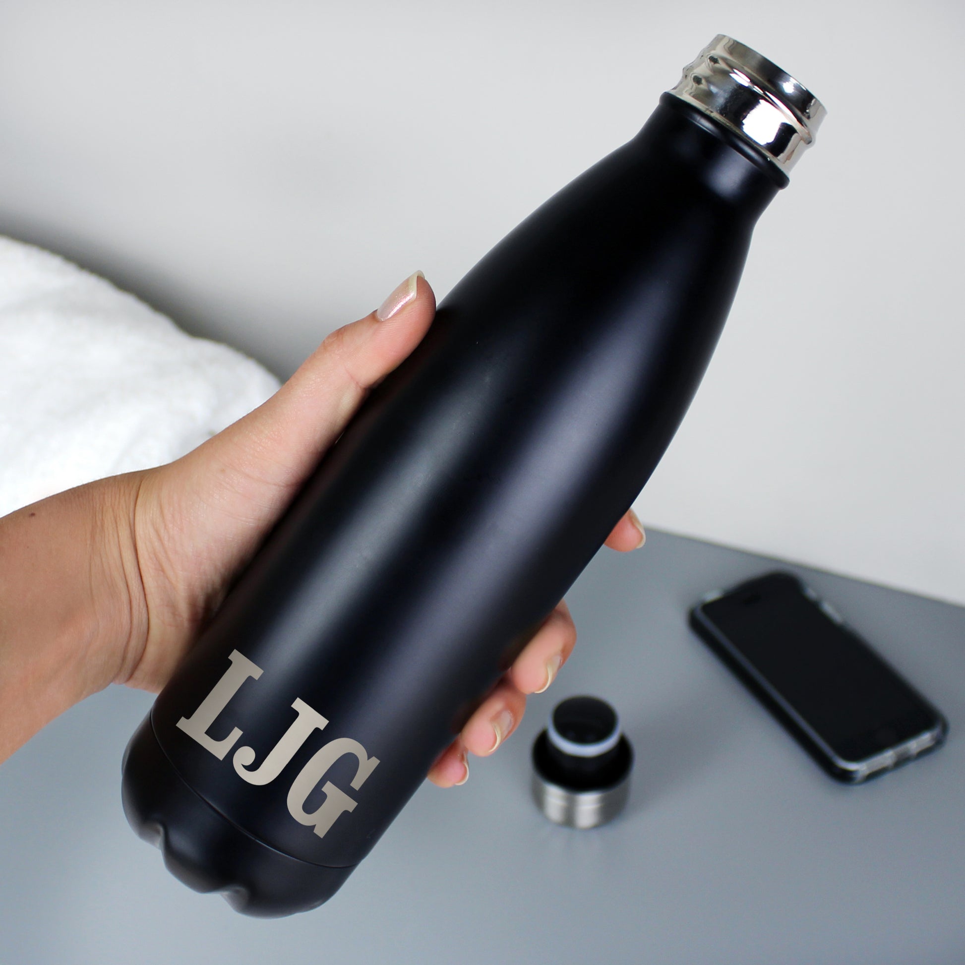 Personalised Initials Black Metal Insulated Drinks Bottle - image 4