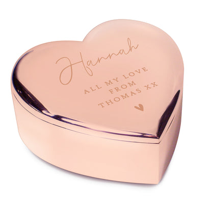 Personalised Free Text Rose Gold Heart Trinket Box - image 2