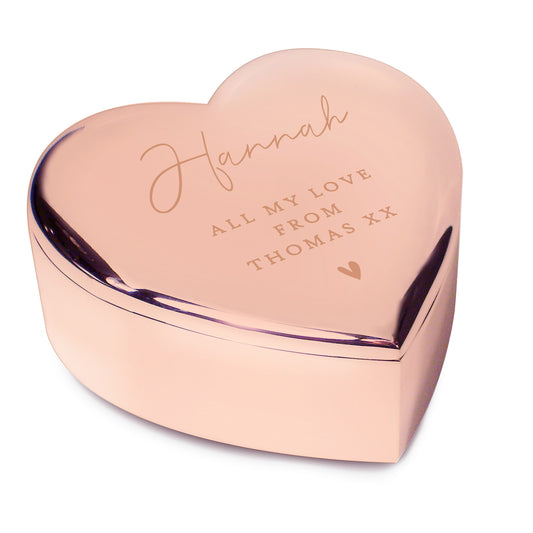 Personalised Free Text Rose Gold Heart Trinket Box - image 2