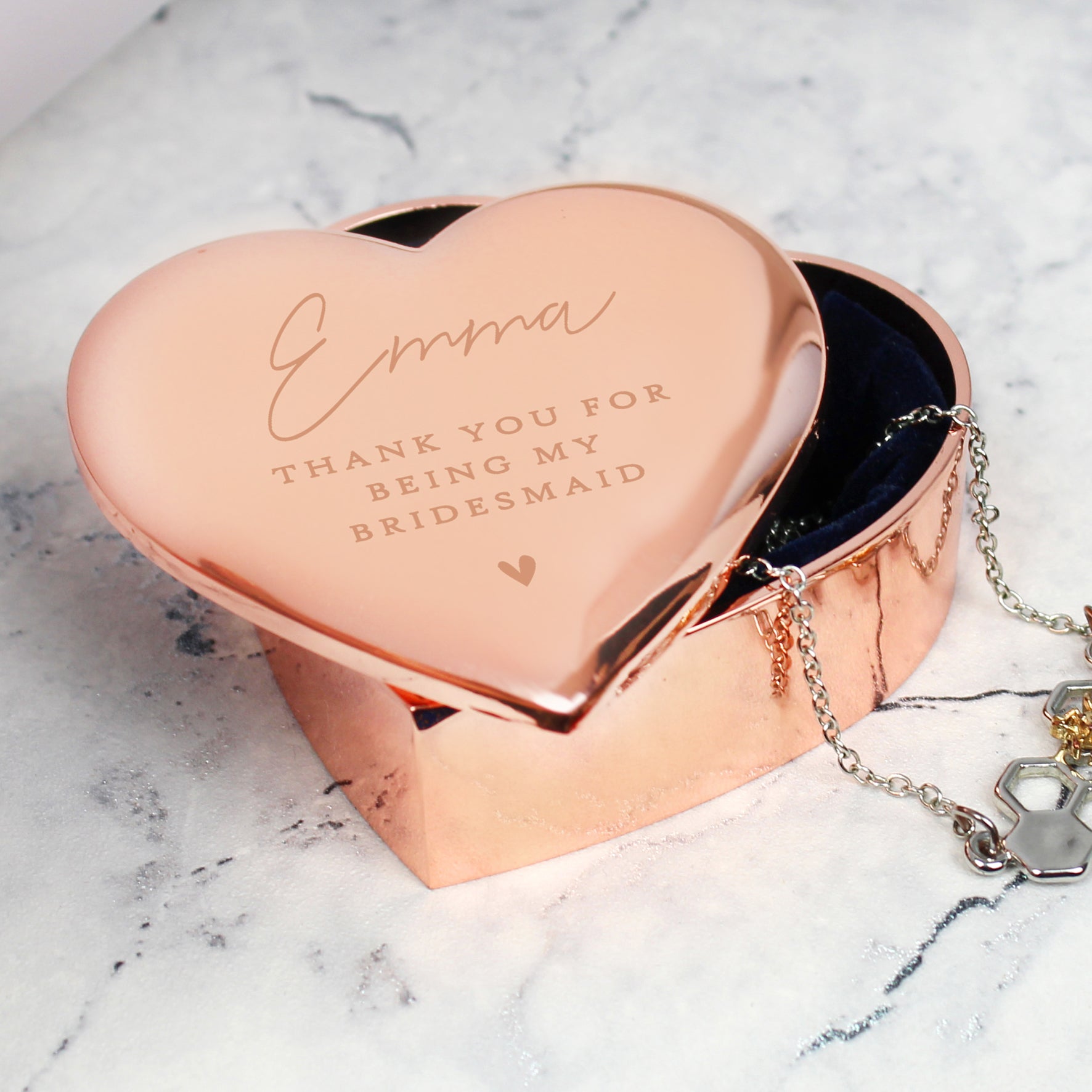 Personalised Free Text Rose Gold Heart Trinket Box - image 3