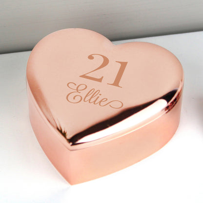 Personalised Big Age Rose Gold Heart Trinket Box from Heartfelt Gifts