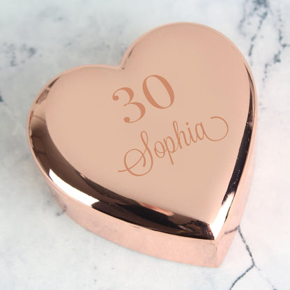 Personalised Big Age Rose Gold Heart Trinket Box - image 4