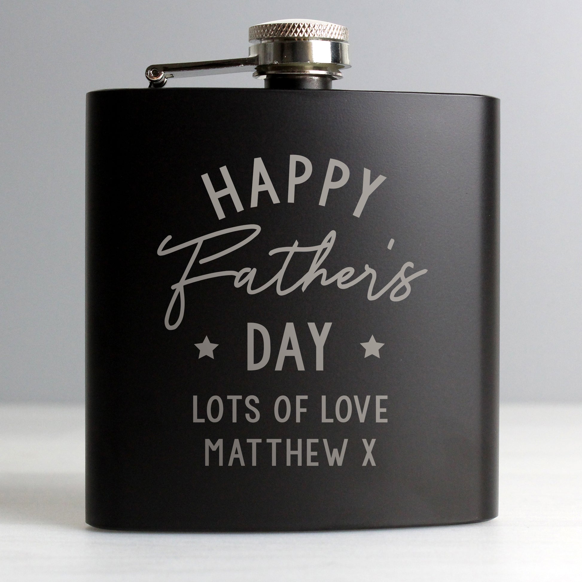 Personalised Fathers Day Black Hip Flask from Heartfelt Gifts
