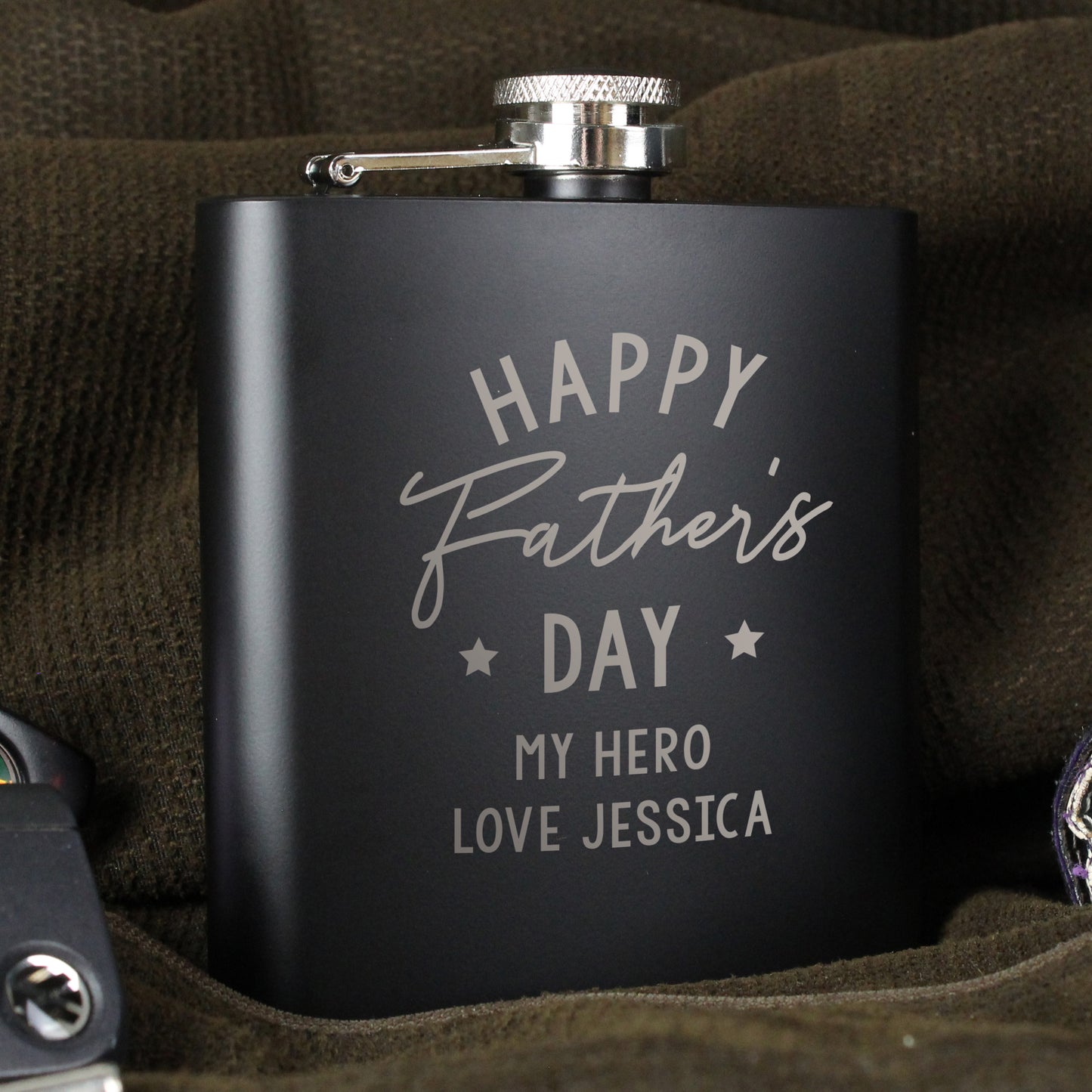 Personalised Fathers Day Black Hip Flask - image 3