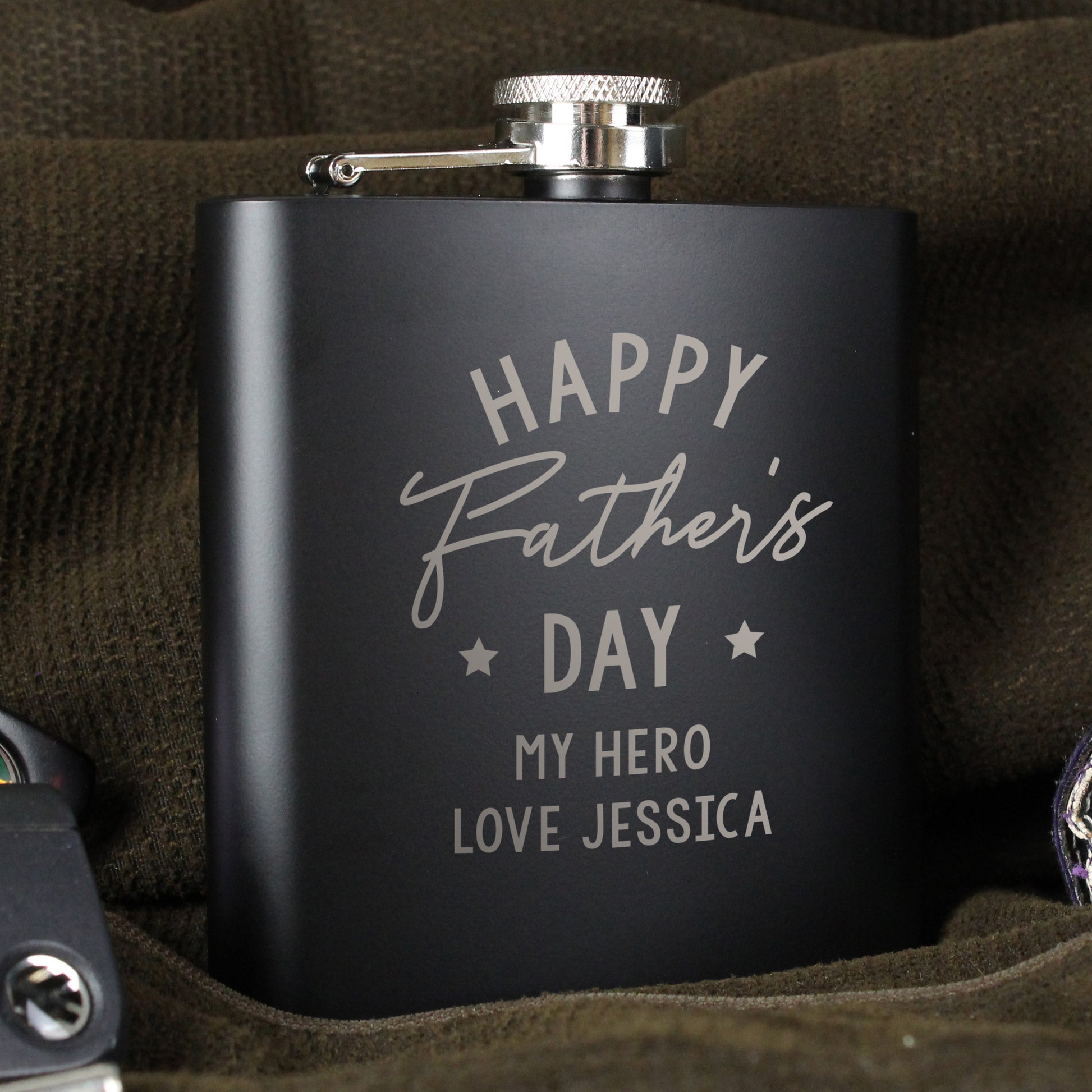 Personalised Fathers Day Black Hip Flask - image 3