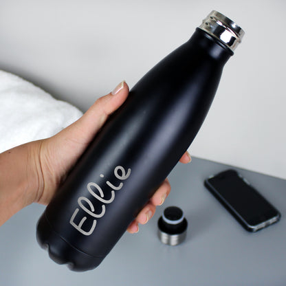 Personalised Name Only Black Metal Insulated Drinks Bottle - image 2