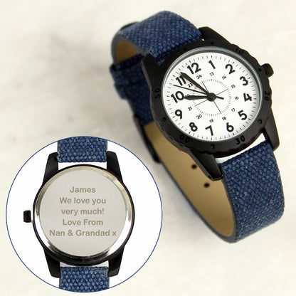 Personalised Black with Blue Canvas Strap Boys Watch - image 3