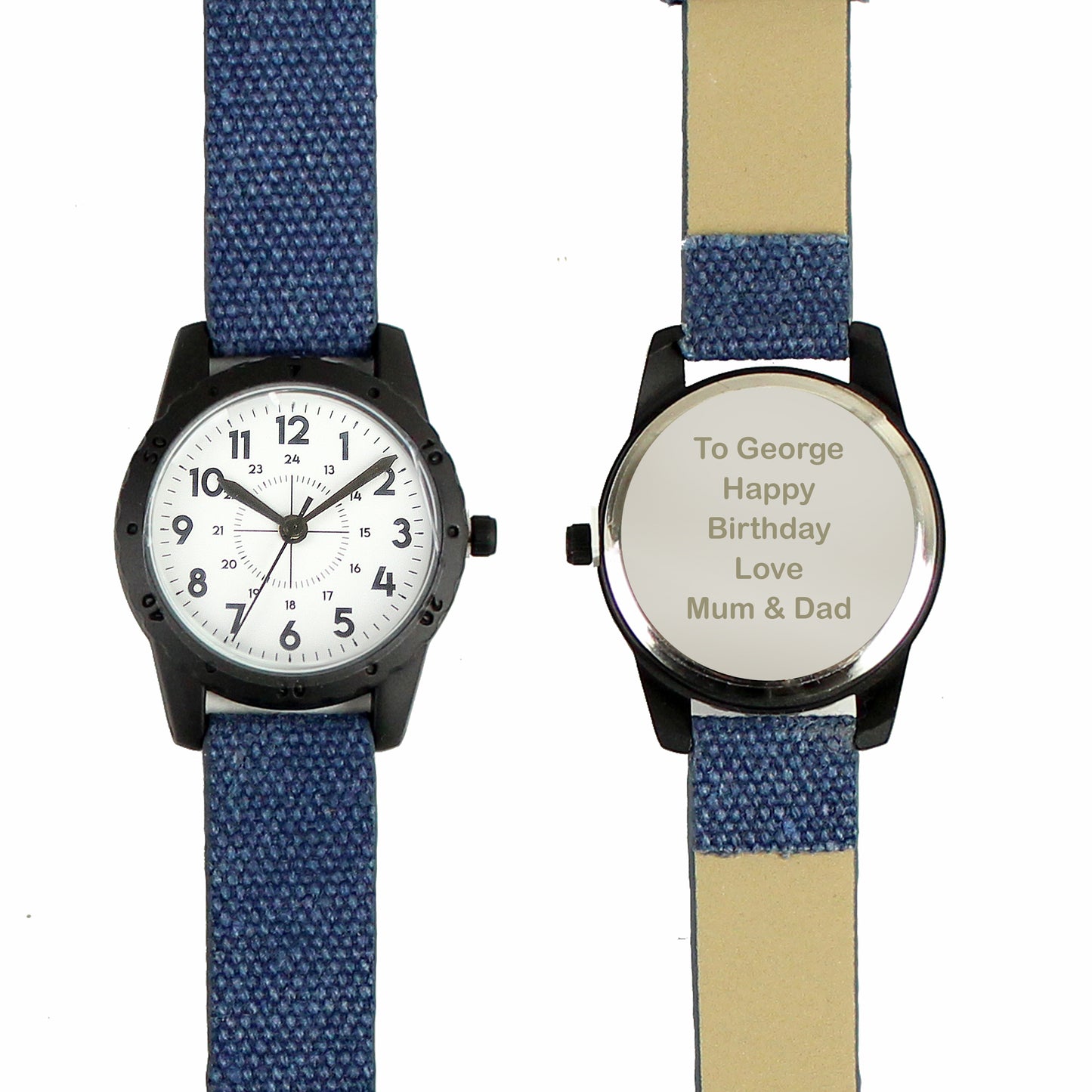 Personalised Black with Blue Canvas Strap Boys Watch - image 5