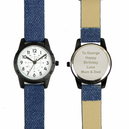 Personalised Black with Blue Canvas Strap Boys Watch - image 5