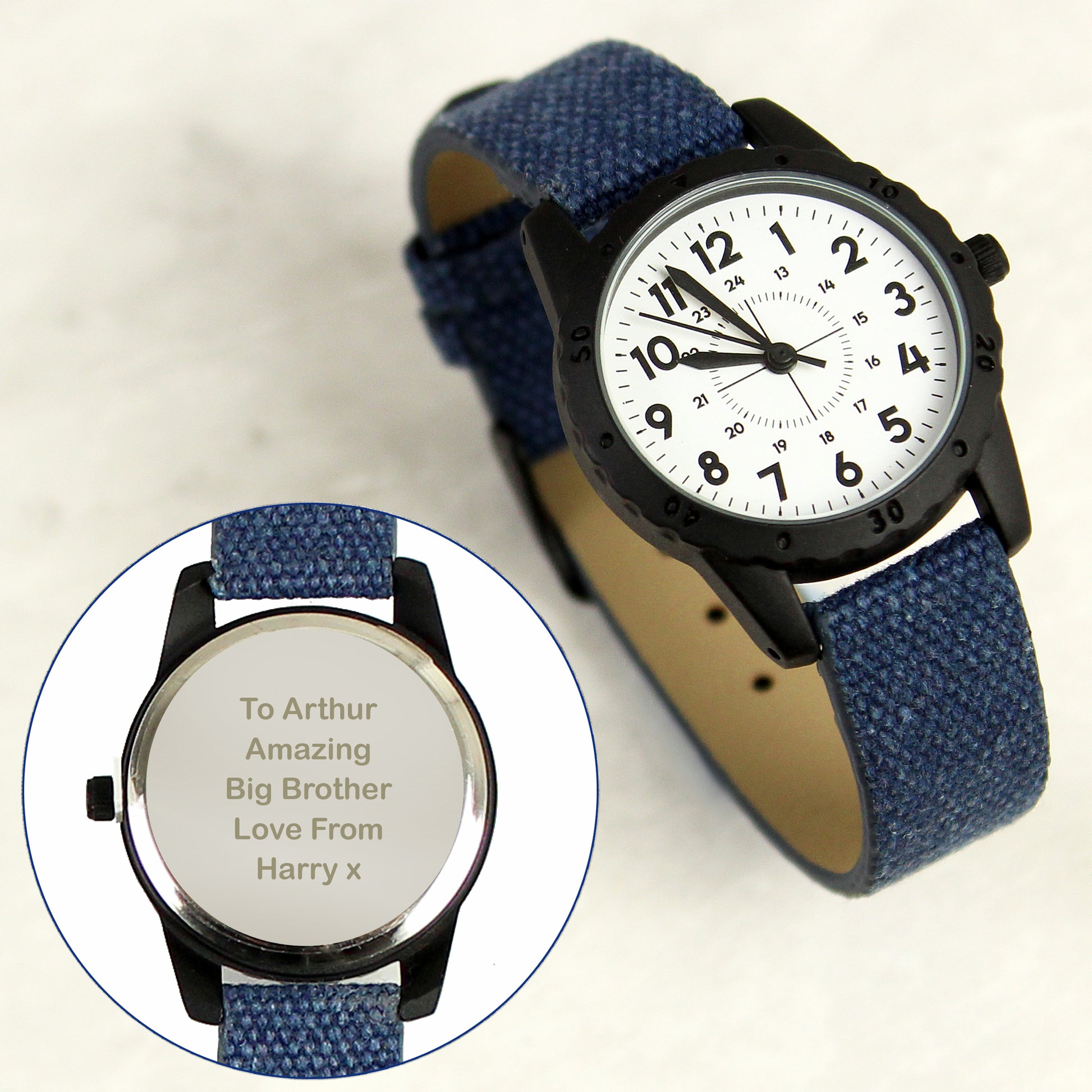 Personalised Black with Blue Canvas Strap Boys Watch - image 8