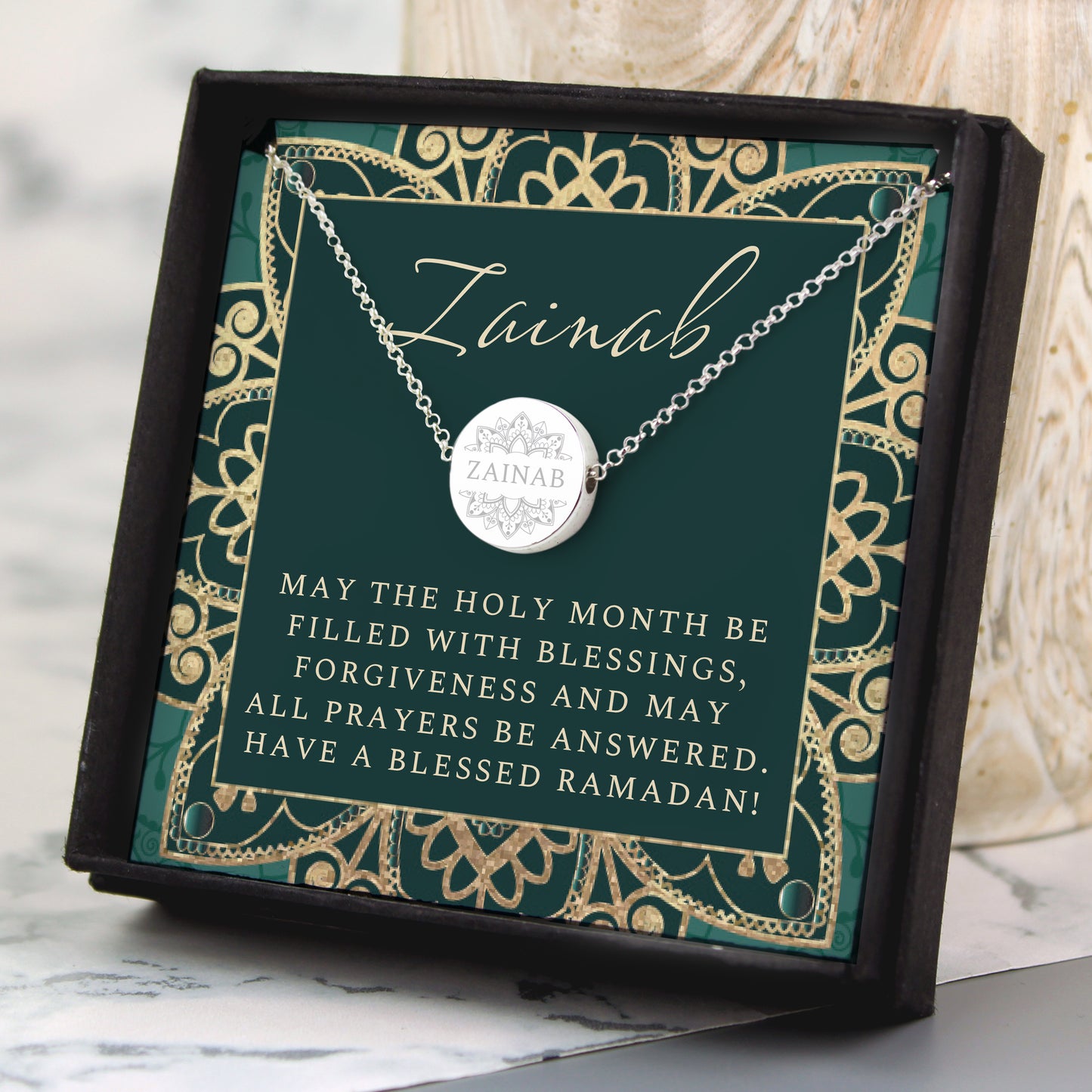 Personalised Sentiment Eid and Ramadan Disc Necklace and Box from Heartfelt Gifts