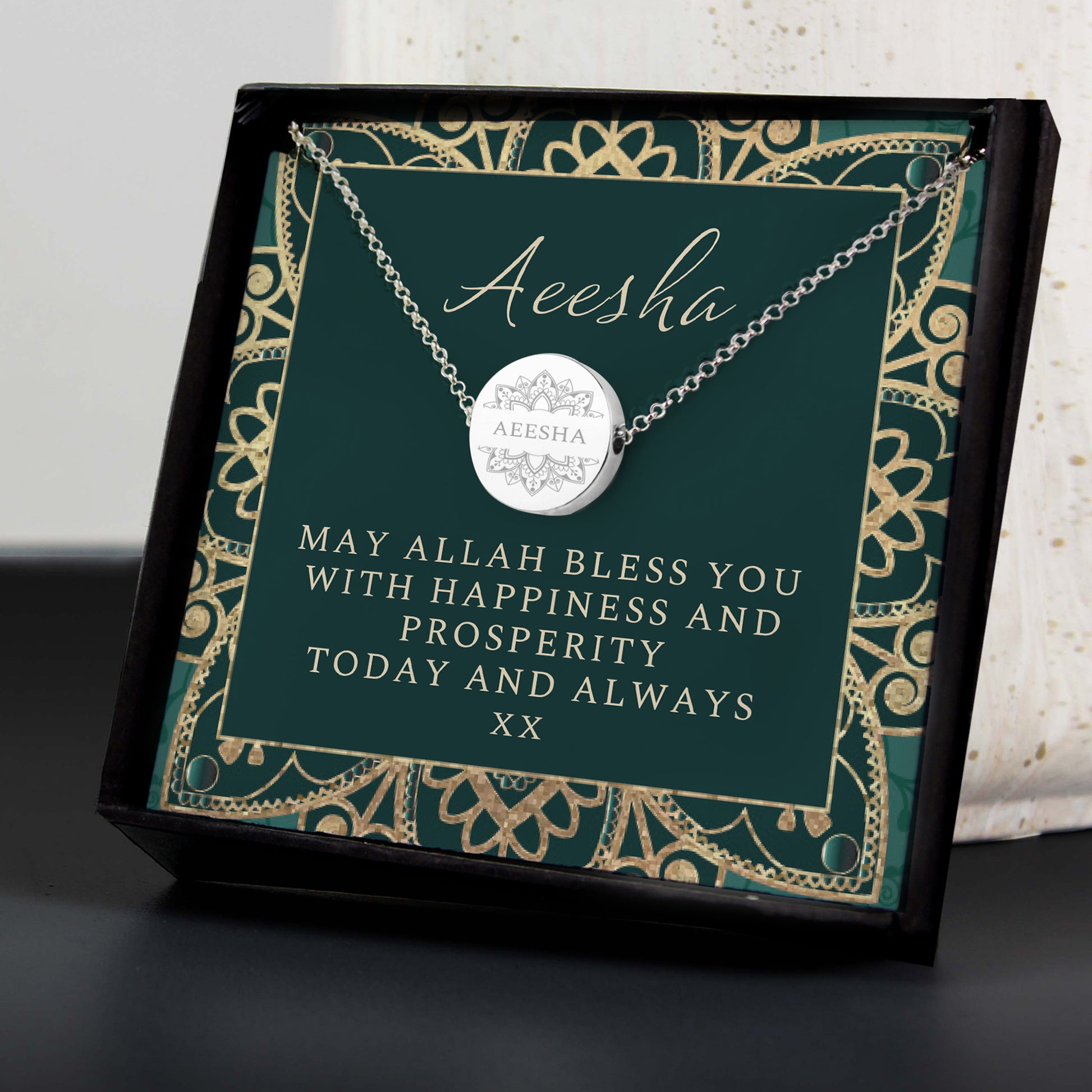 Personalised Sentiment Eid and Ramadan Disc Necklace and Box - image 3