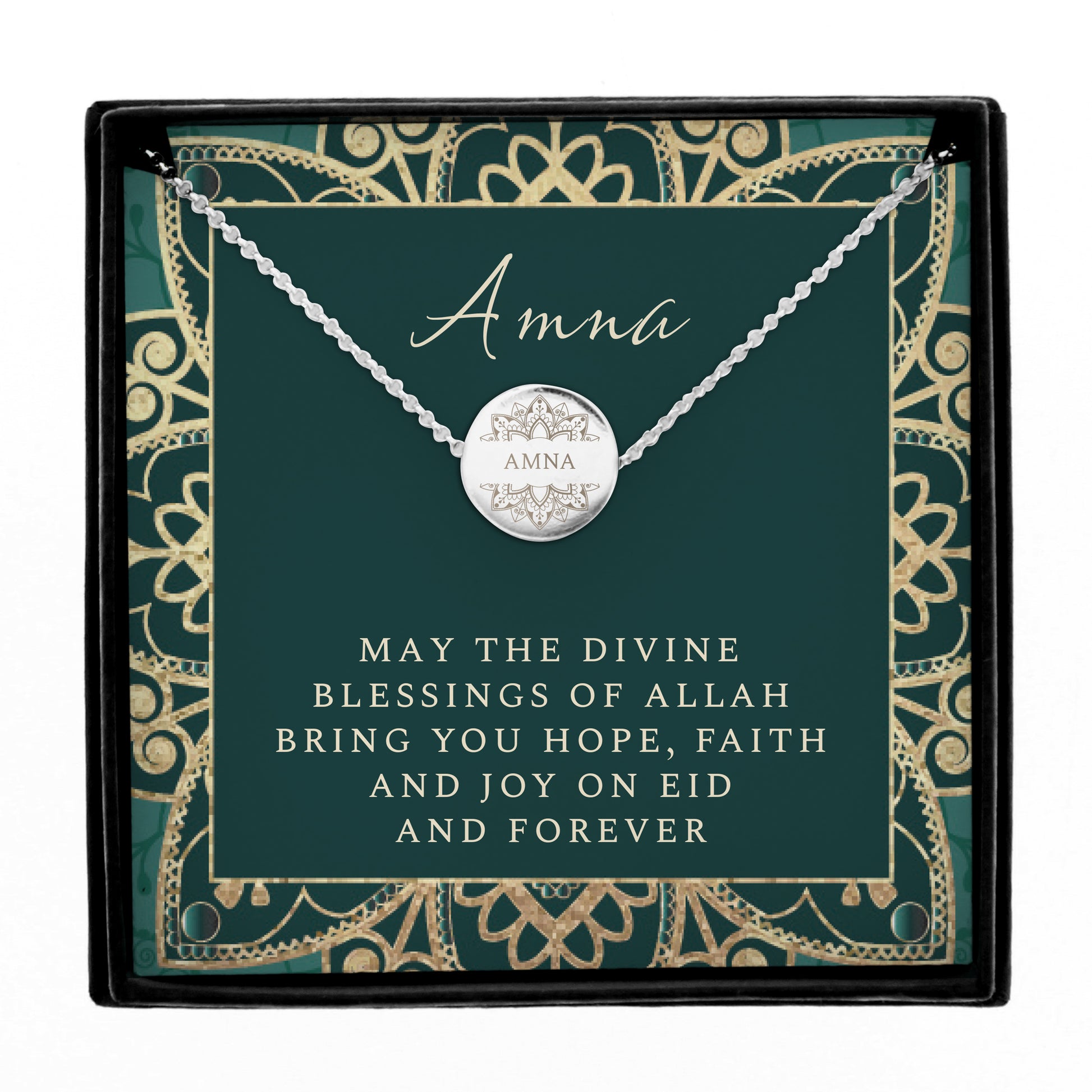 Personalised Sentiment Eid and Ramadan Disc Necklace and Box - image 4