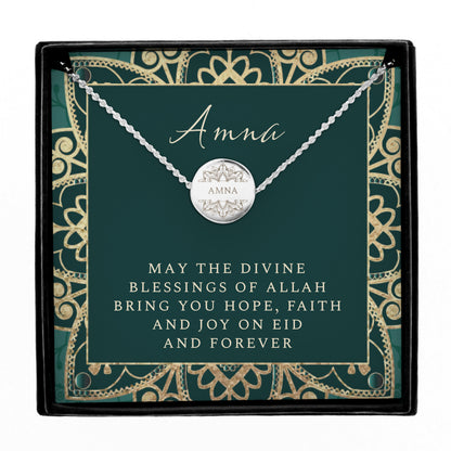 Personalised Sentiment Eid and Ramadan Disc Necklace and Box - image 4
