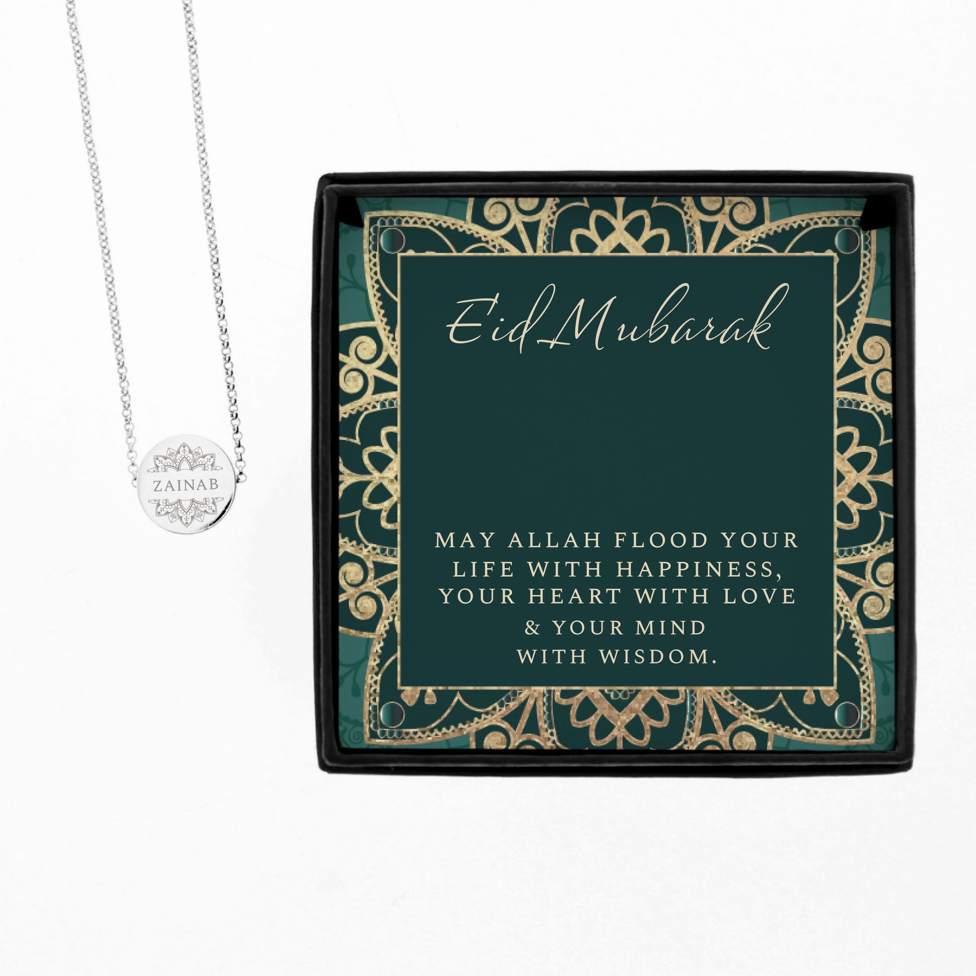 Personalised Sentiment Eid and Ramadan Disc Necklace and Box - image 5