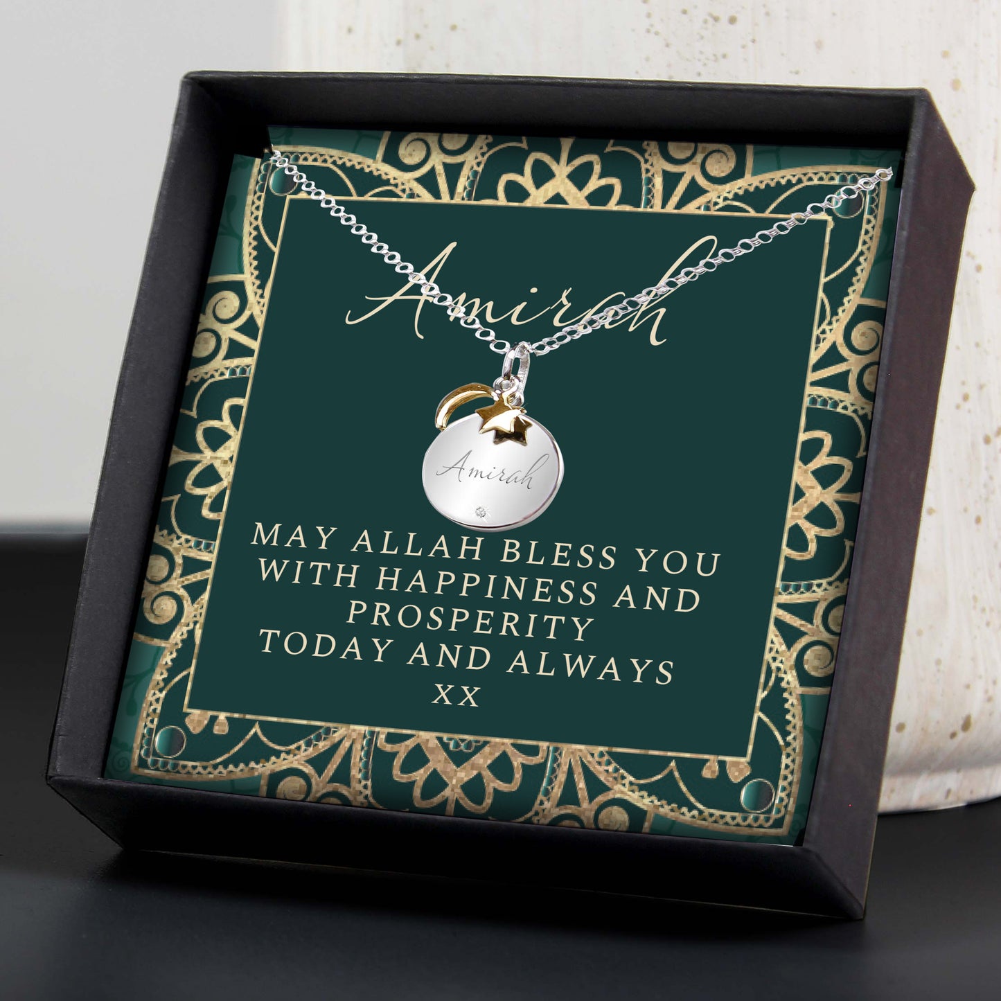 Personalised Sentiment Eid and Ramadan Disc Necklace and Box - image 6