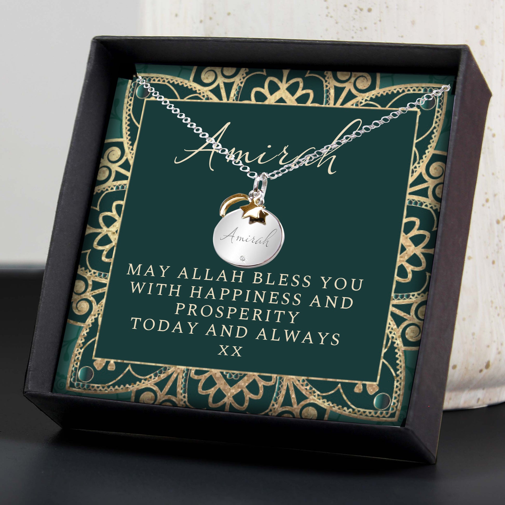 Personalised Sentiment Eid and Ramadan Disc Necklace and Box - image 6