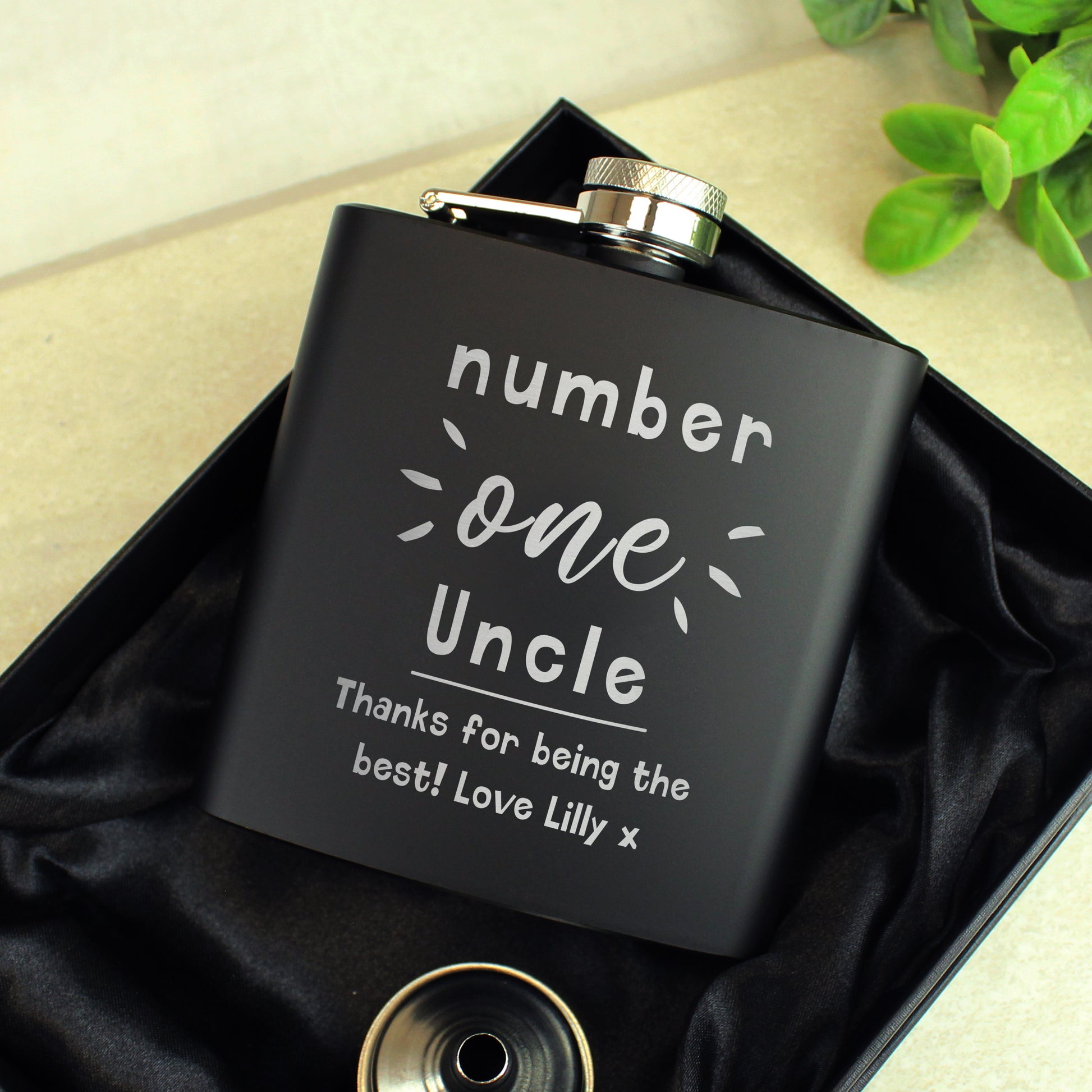 Personalised Number One Black Hip Flask - image 3