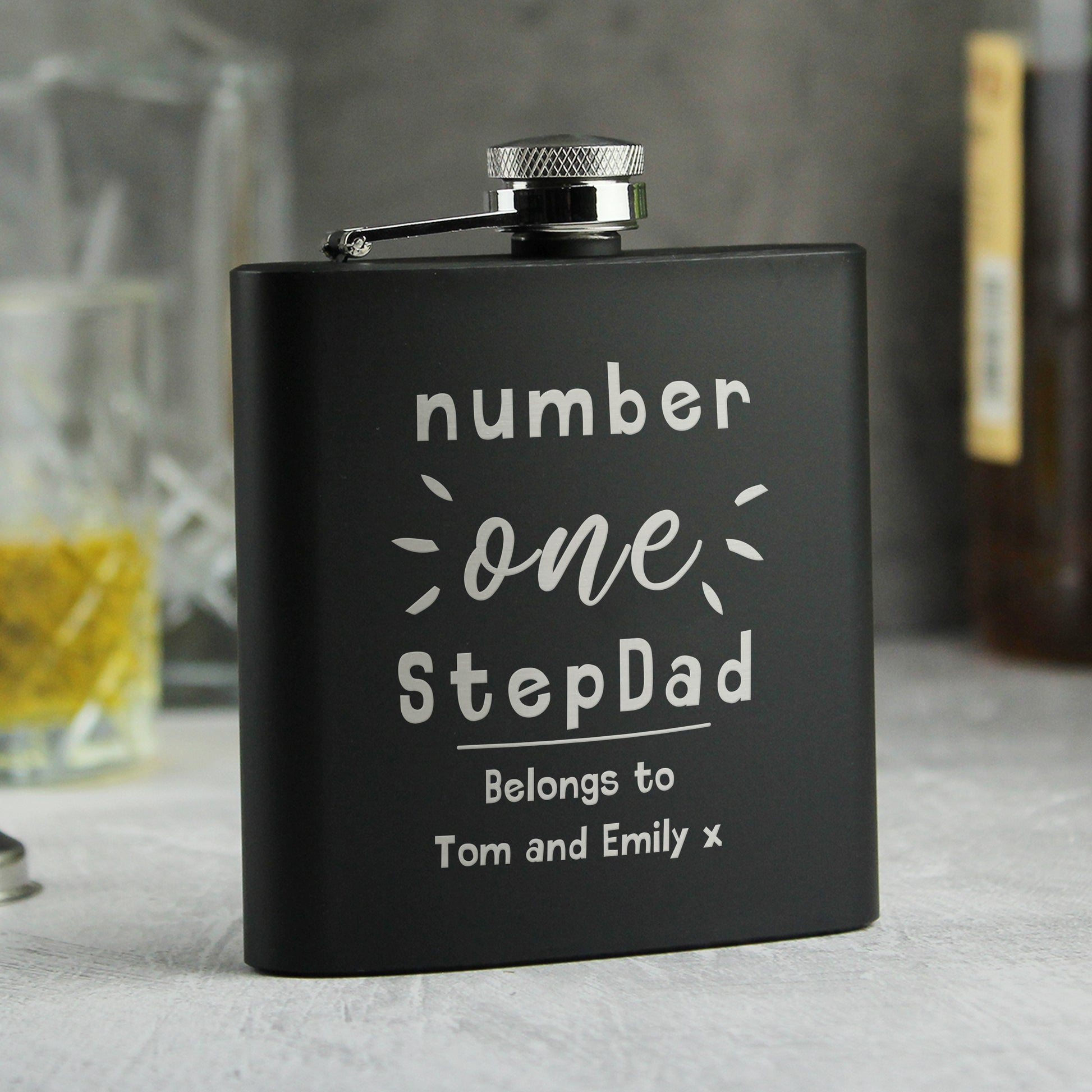 Personalised Number One Black Hip Flask - image 6