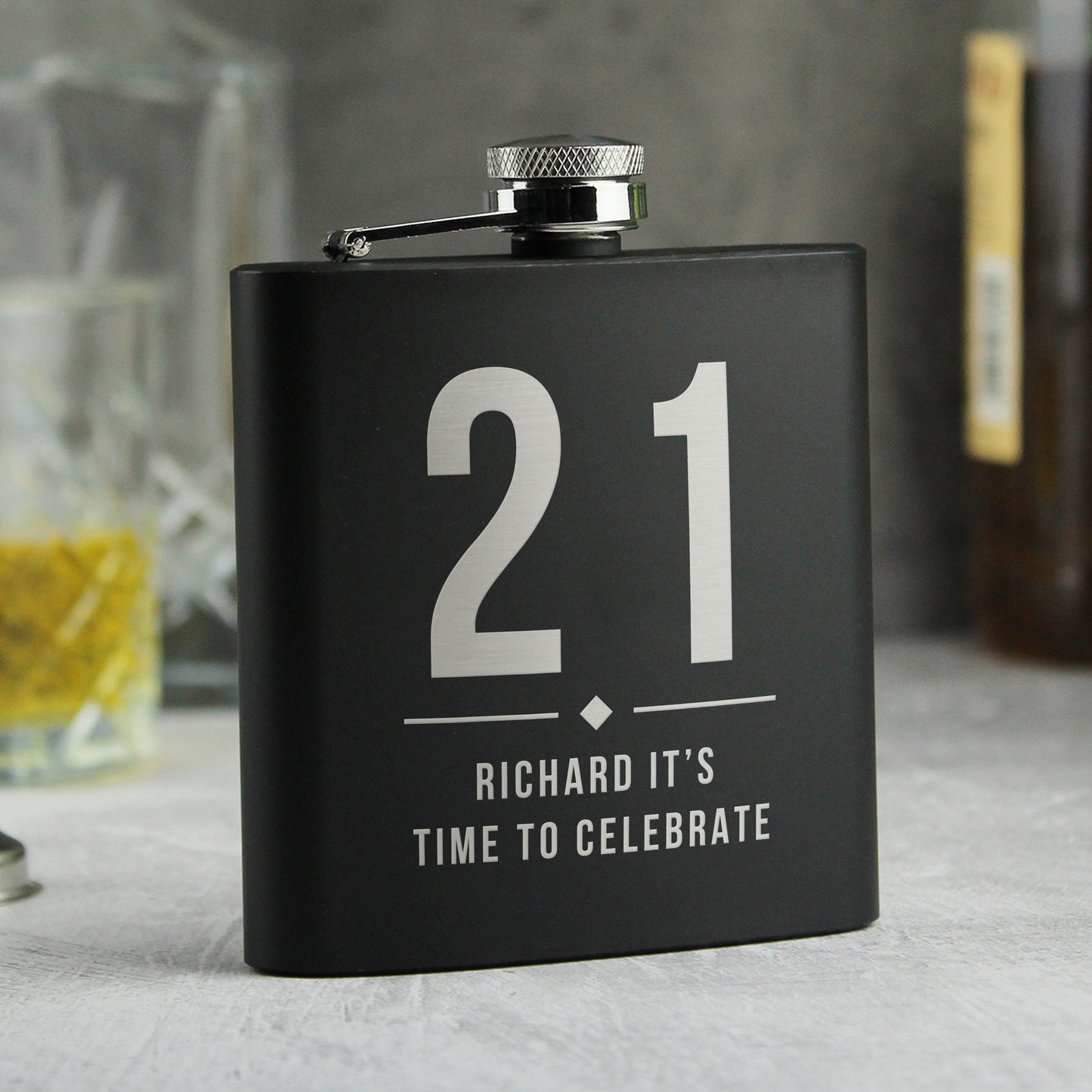 Personalised Big Numbers Black Hip Flask from Heartfelt Gifts