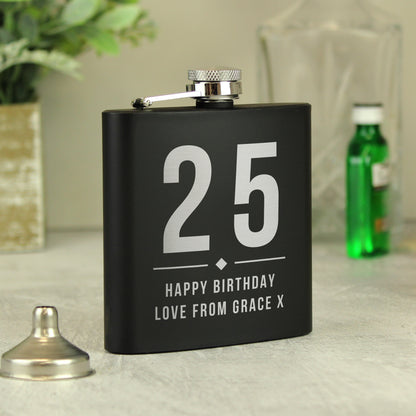 Personalised Big Numbers Black Hip Flask - image 3