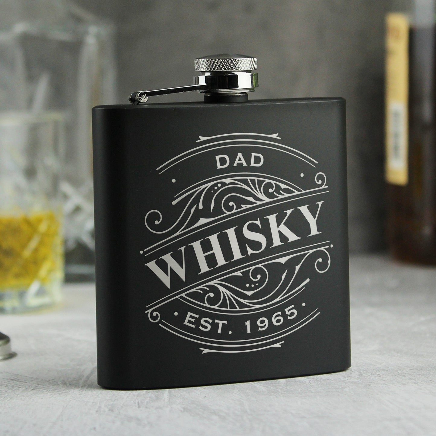 Personalised Spirit Black Hip Flask from Heartfelt Gifts
