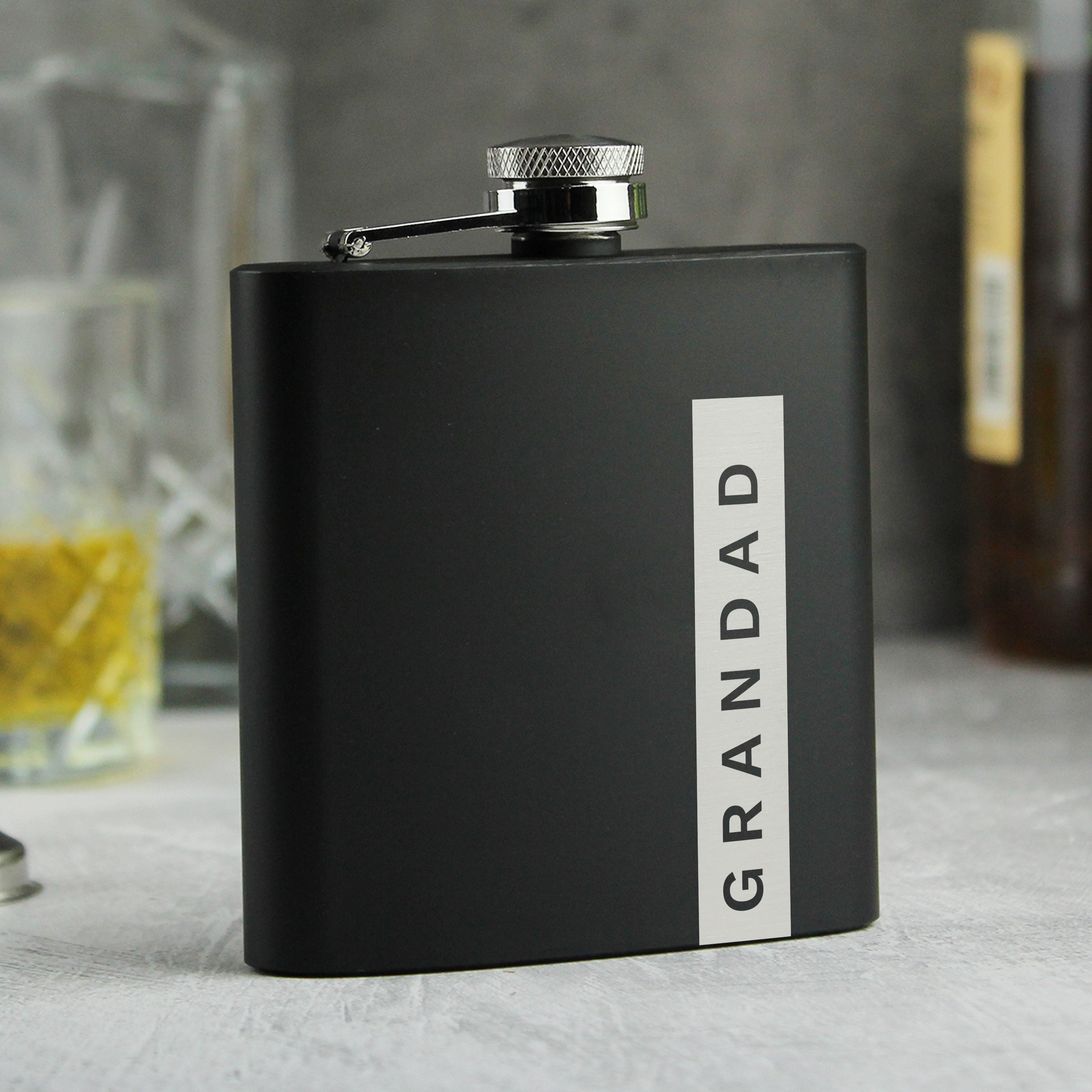 Personalised Name Only Black Hip Flask from Heartfelt Gifts