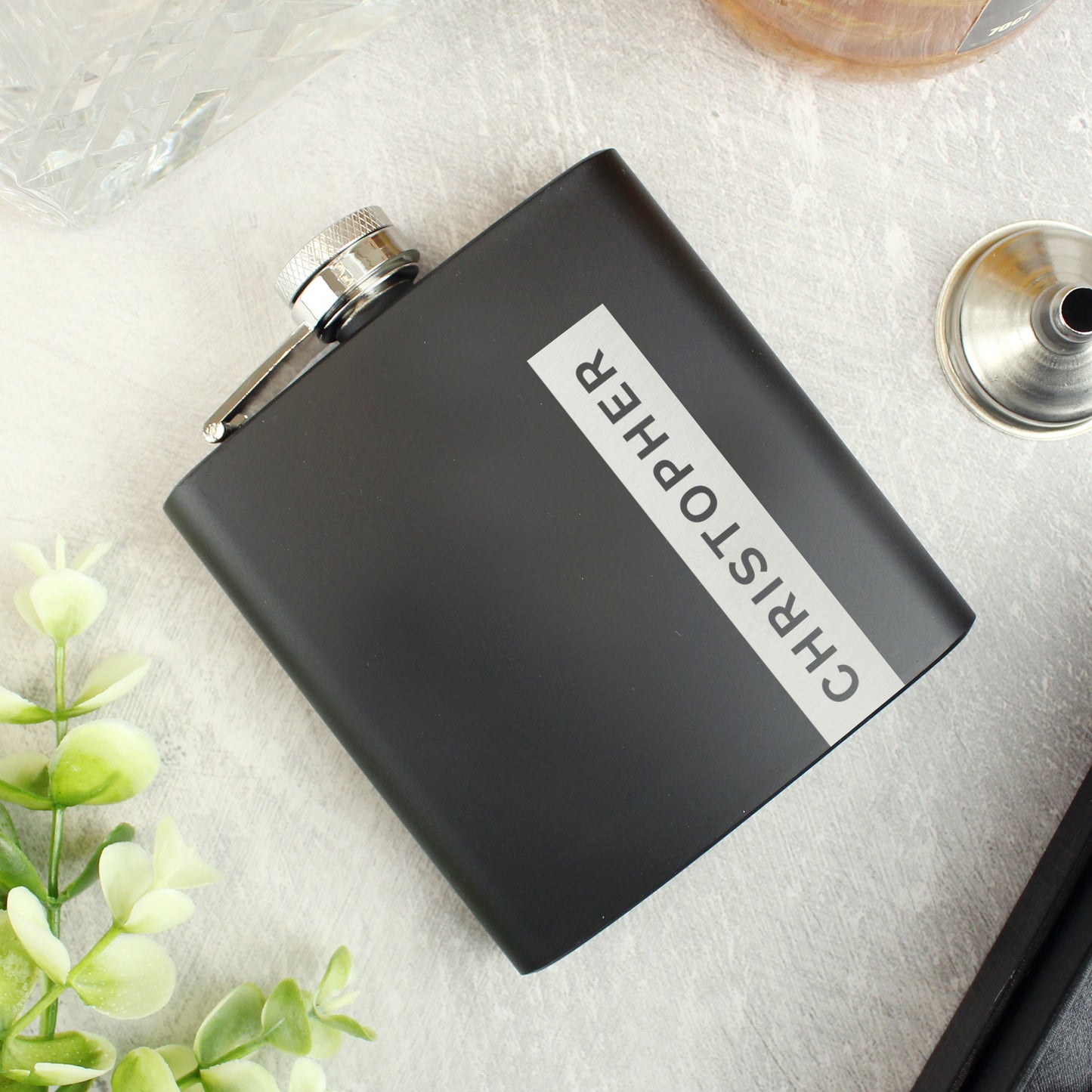 Personalised Name Only Black Hip Flask - image 2