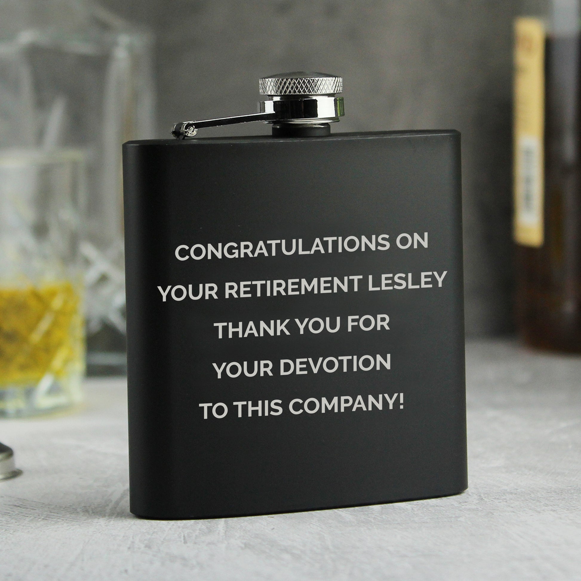 Personalised Free Text Black Hip Flask from Heartfelt Gifts