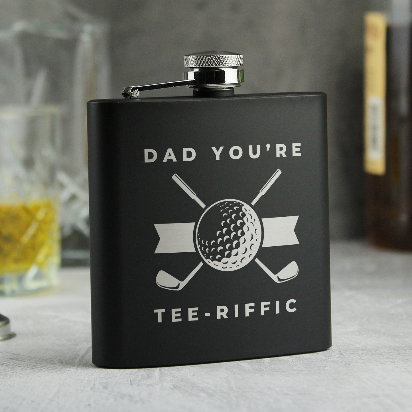 Personalised Golf Black Hip Flask from Heartfelt Gifts