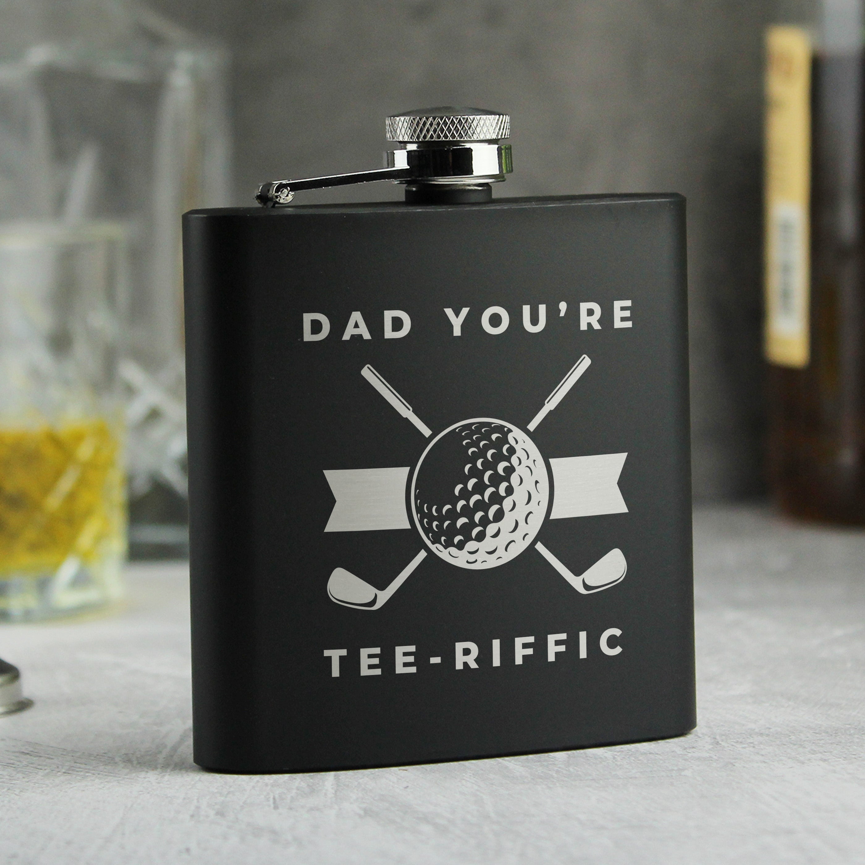 Personalised Golf Black Hip Flask from Heartfelt Gifts