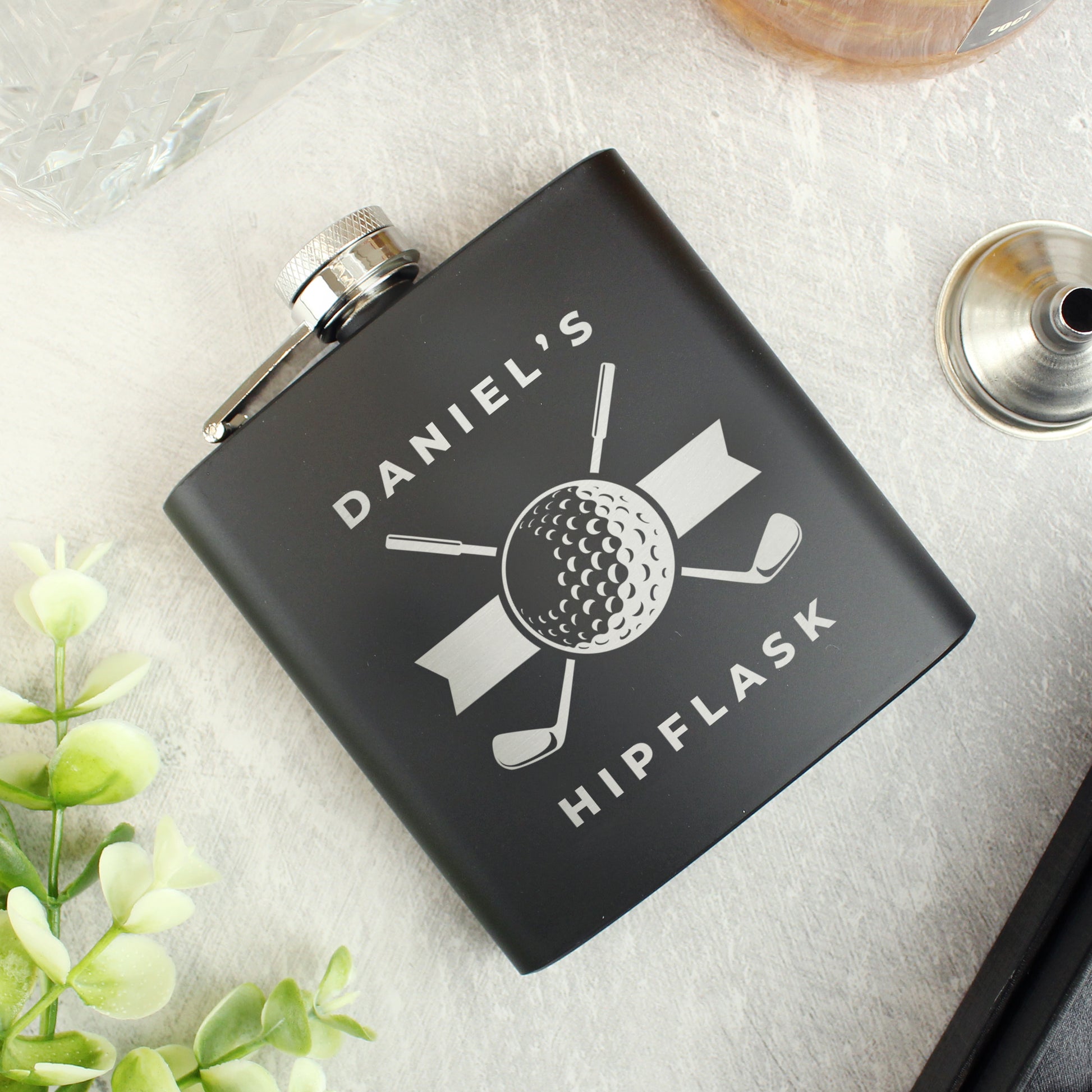 Personalised Golf Black Hip Flask - image 2