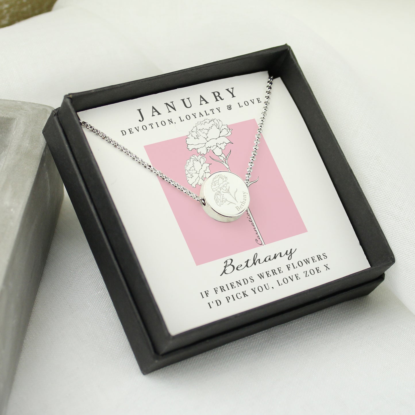 Personalised January Birth Flower Necklace and Box - image 3