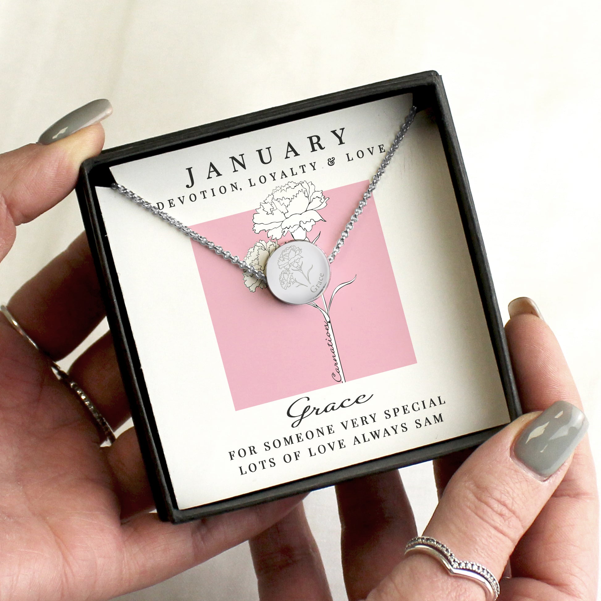 Personalised January Birth Flower Necklace and Box - image 4